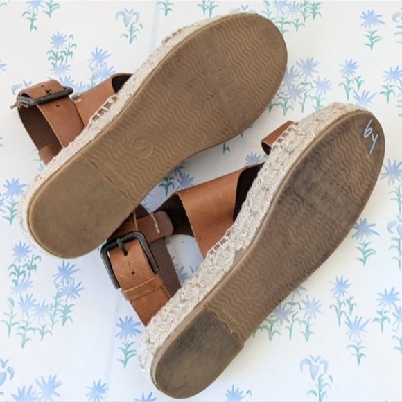 Soludos Banded Shield Espadrille Sandals 7 Tan Leather Ankle Strap Gladiator - Picture 10 of 12